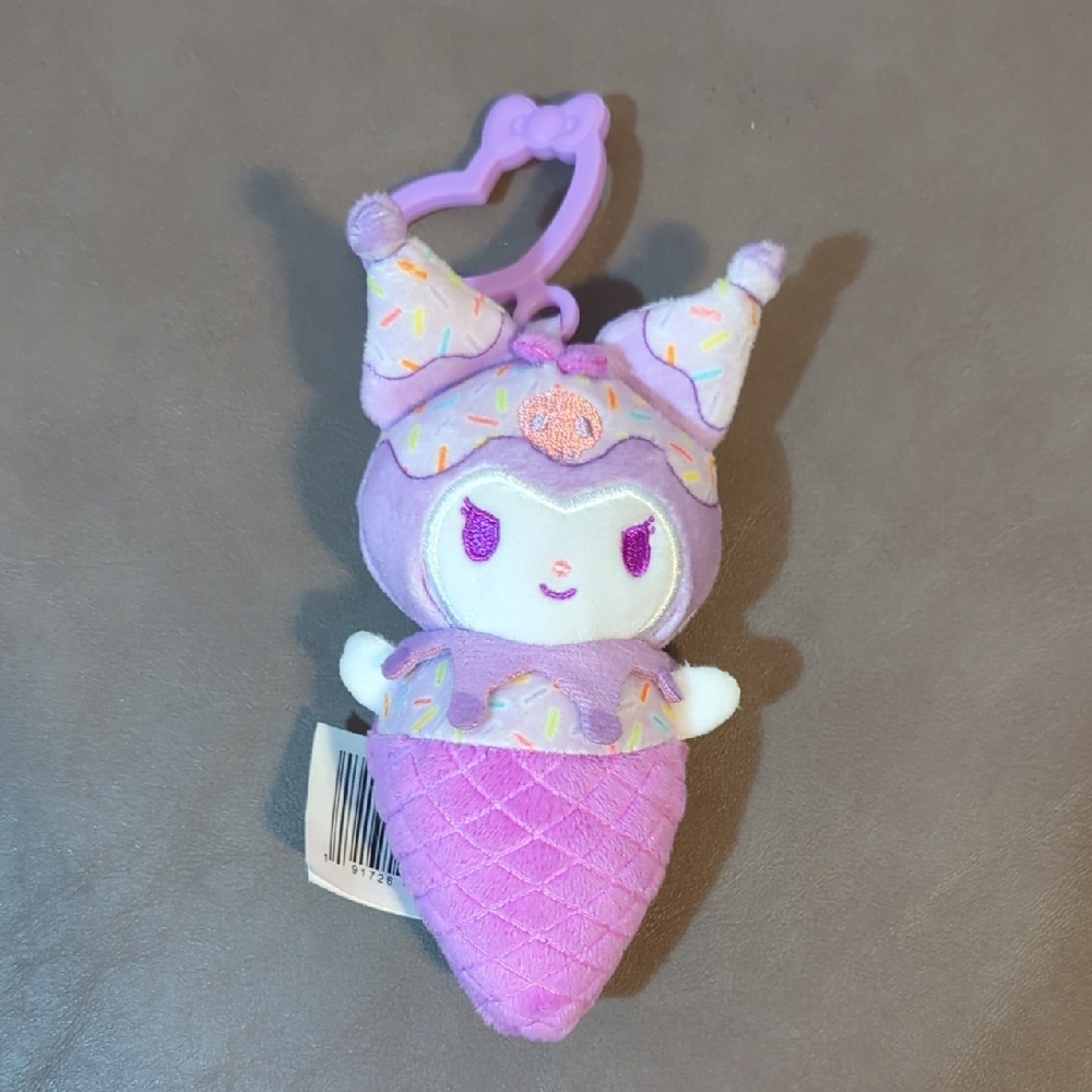 2024 Sanrio Hello Kitty and Friends Kuromi Ice Cream Plush Clip Bag Purple Pink